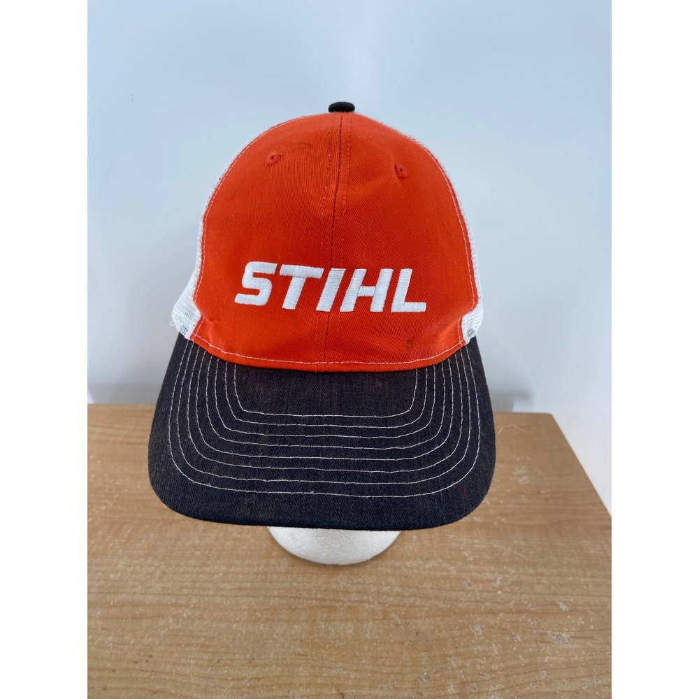 STIHL Outfitters Apparel Trucker Hat Orange White Black Snapback Mesh Cap